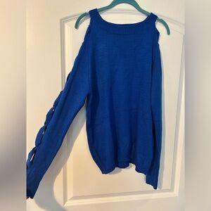 Blue Knit Sweater With Side Braided Detail Size Small